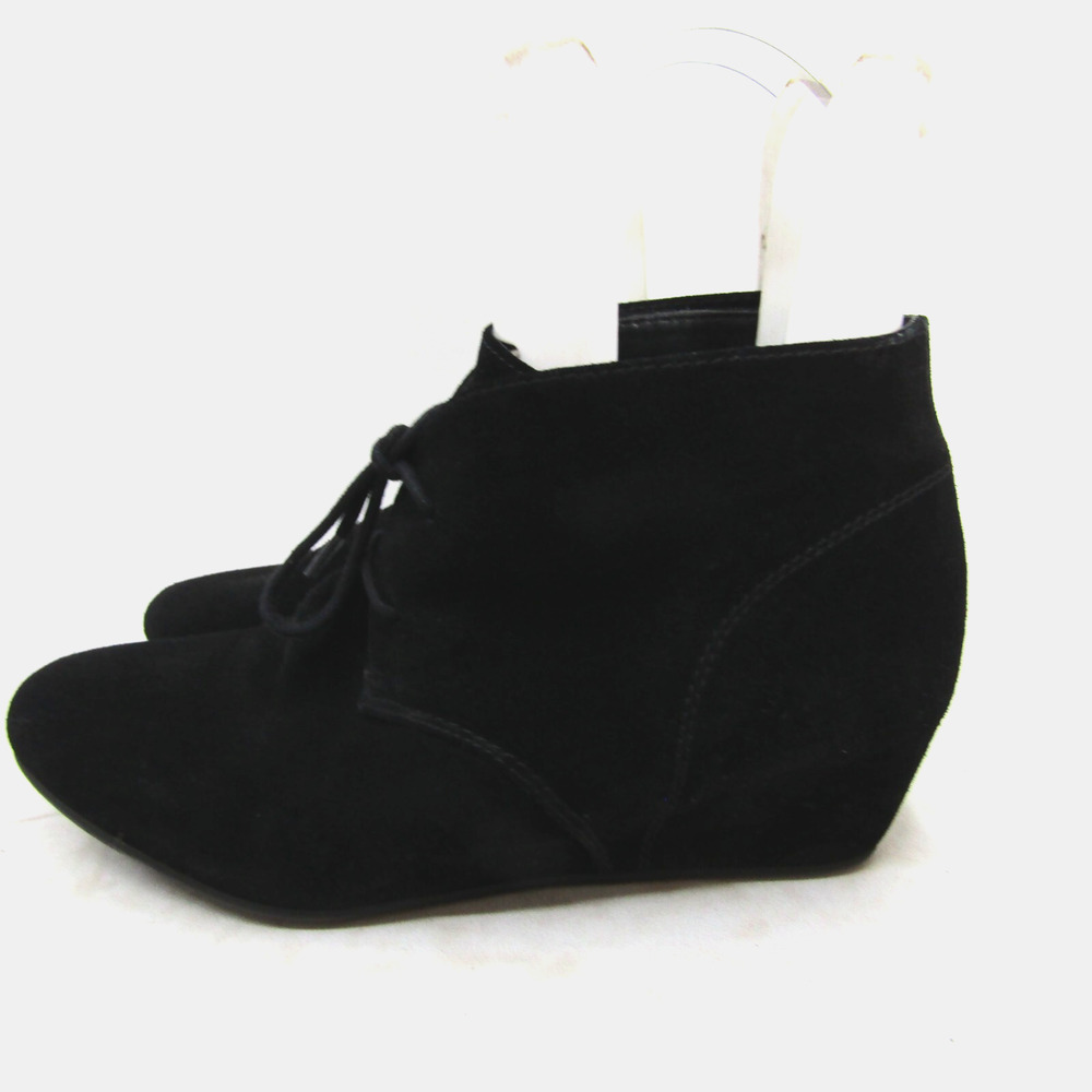 NINE WEST Womens Size 10 M Black Suede lace Up Wedge Ankle Fashion Boots Booties